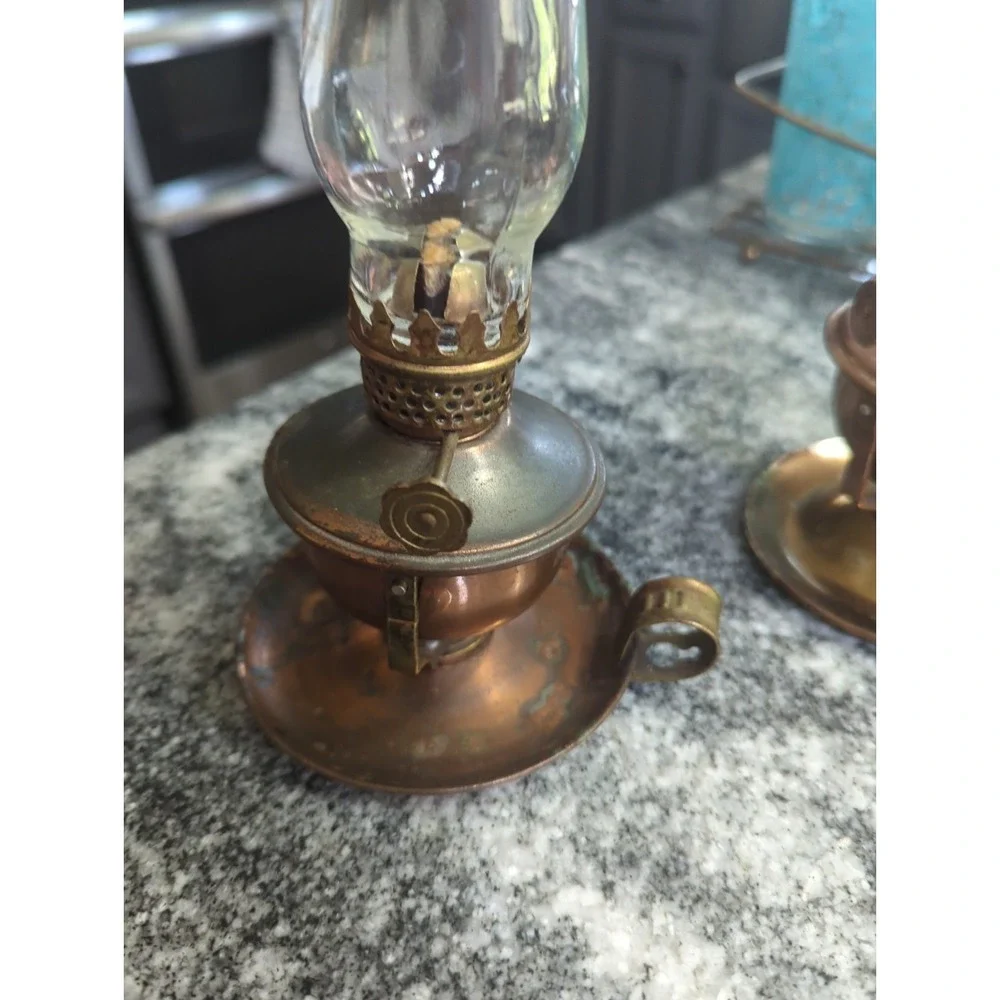 3 Vintage Kerosene Lamp Glass Chimney Copper Finish 2 Positions